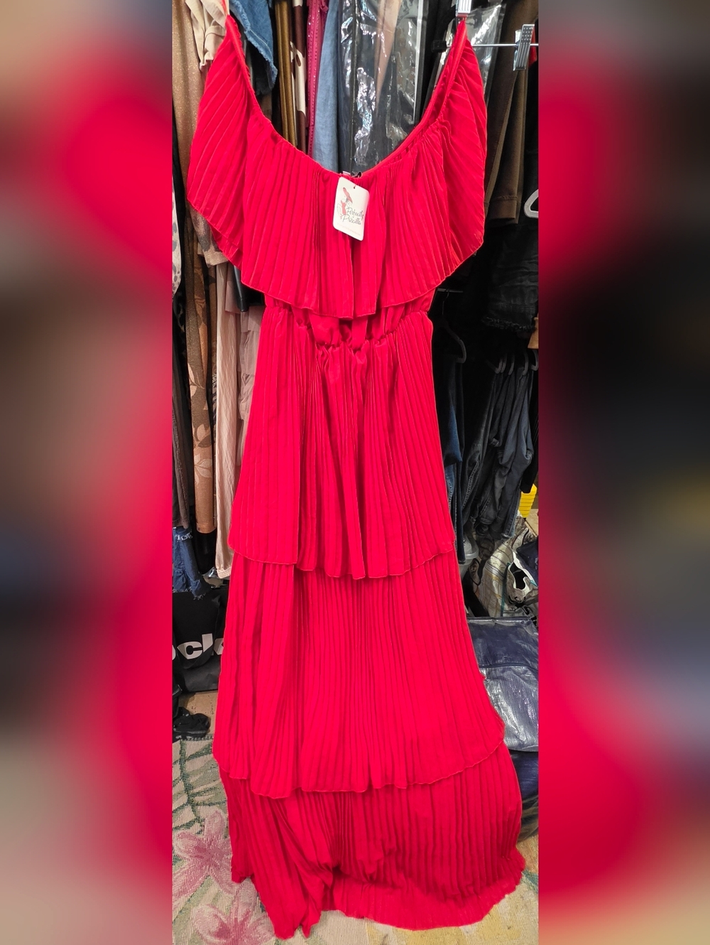 Long Red Tiered Ruffle Maxi Dress
